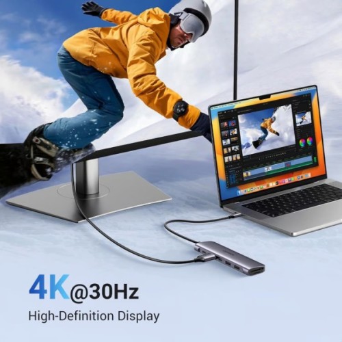 Концентратор Ugreen USB-C 7-in-1 2xUSB 3.0 + USB-C PD100W + HDMI 4K30Hz + SD/TF black (15214)