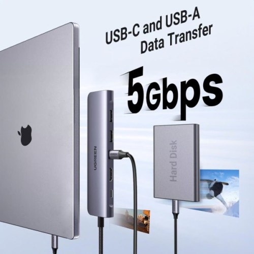 Концентратор Ugreen USB-C 7-in-1 2xUSB 3.0 + USB-C PD100W + HDMI 4K30Hz + SD/TF black (15214)