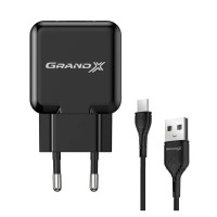 Зарядний пристрій Grand-X USB 5V 2.1A + cable USB to USB-C black (CH-03T)