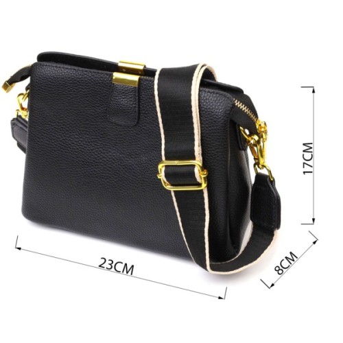 Сумка Vintage Жіноча на три відділення з натуральної шкіри Чорна (22107)