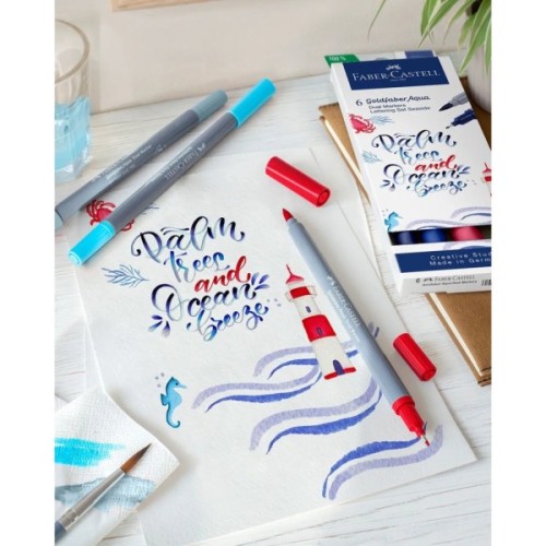 Художній маркер Faber-Castell набір акварельних двосторонніх Goldfaber Aqua Dual Marker Sea, 6 кольорів (32308)