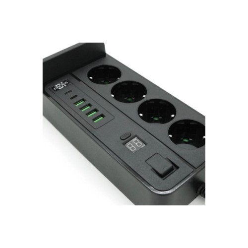 Мережевий фільтр живлення Voltronic G12H, 4 роз, 4USB 3,2А, 2 Type-C, 2м Black (YT-G12H)