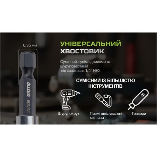 Тримач для біт Alloid Pro, магнітний, з фіксатором, 60мм (SD-16060)