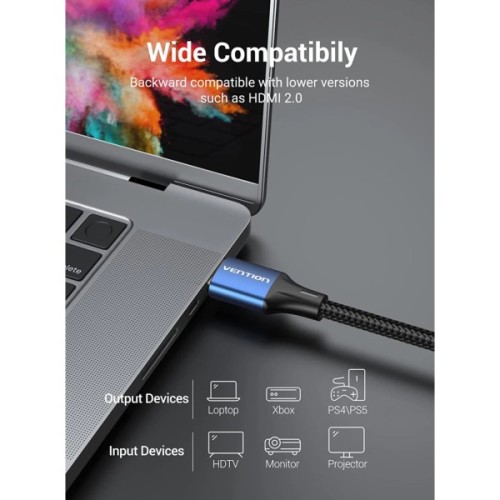 Кабель мультимедійний HDMI M to HDMI M 1.5m 8K60Hz cotton braided blue Vention (ALGLG)