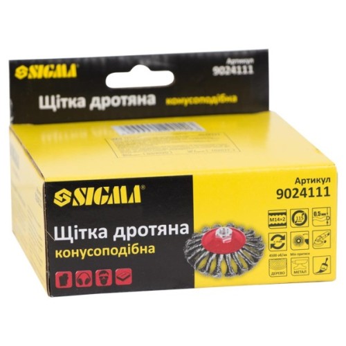 Щітка для електроінструменту Sigma дротяна конусоподібна 115мм М14x2мм сталева кручена 9024111 (9024111)
