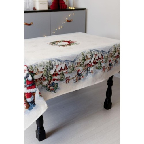 Скатертина Прованс гобеленова з велюром Снігова зима 135х220 см (037472)