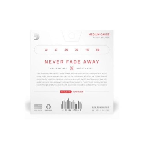 Струни для гітари D'Addario XS 80/20 Bronze Medium (13-56) (XSABR1356)