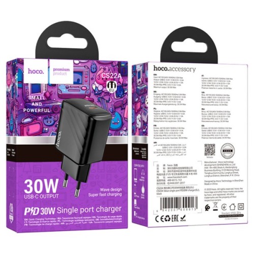 Зарядний пристрій HOCO CS22A Value USB-C PD30W Black (6942007609913)