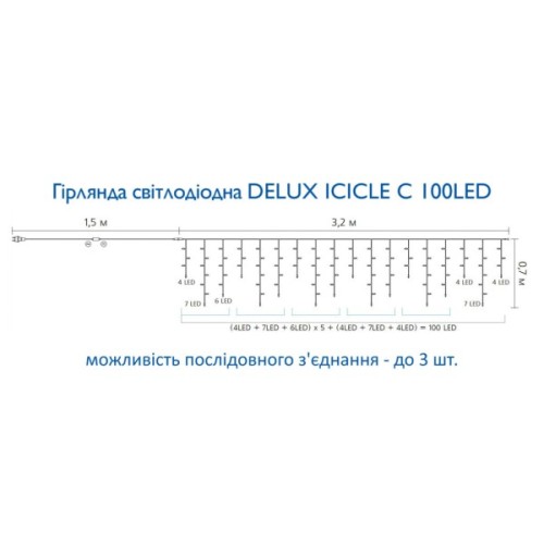 Гірлянда Delux ICICLE С 100 LED 3.2х0.7 м Теплий білий/Прозорий IP20 (90015255)