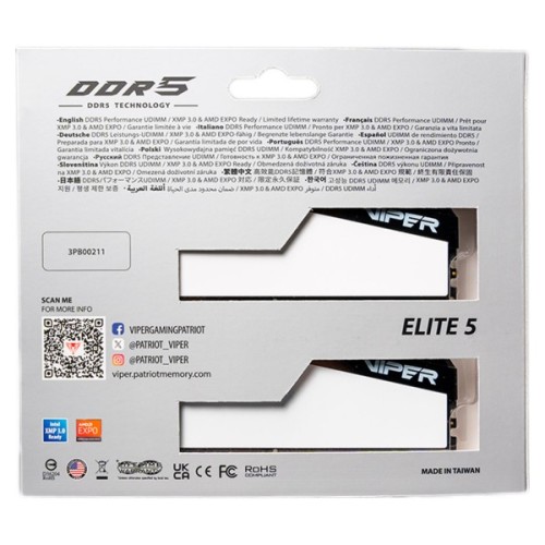 Модуль пам'яті для комп'ютера DDR5 64GB (2x32GB) 6400 MHz Viper Elite 5 Patriot (VEB564G6432KW)