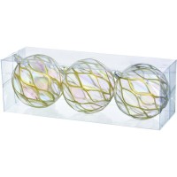 Ялинкова іграшка Jumi набір прозорих кульок 3 шт, пластик, 8см, золота сітка (5900410394919)