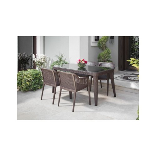 Стіл садовий Tilia Osaka 90x150 см з зовнішнім склом венге, ніжки пластикові (10060)