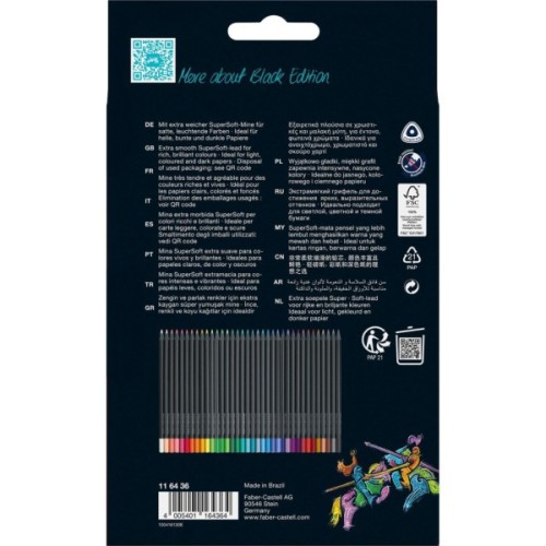 Олівці кольорові Faber-Castell Black Edition colour pencils 36 кольорів тригранні чорне дерево, 116436 (31215)