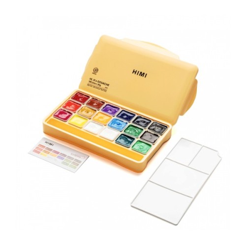 Гуашеві фарби HIMI Jelly Cup 18 кольори по 30 мл, жовтий пластик.пенал (6974712453703)