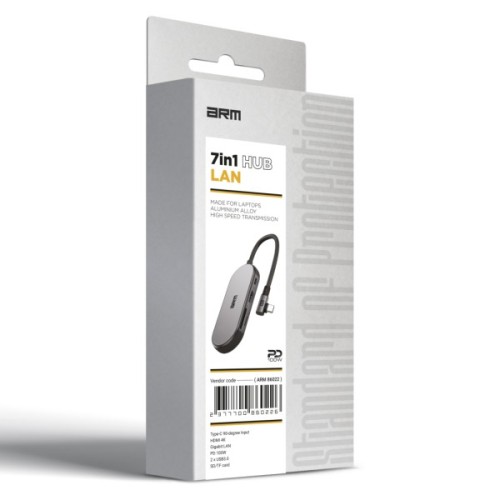 Концентратор Armorstandart Angle USB-C to HDMI 4K, RJ45, PD, 2USB, SD, microSD Grey (ARM86022)