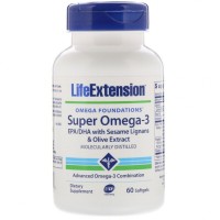 Жирні кислоти Life Extension Супер Омега-3, Omega Foundations, Super Omega-3, 60 желатино (LEX-19836)