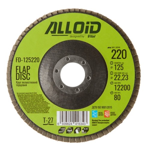 Круг зачистний Alloid торцевий, пелюстковий, 125мм, зерно 220, T27 (FD-125220)