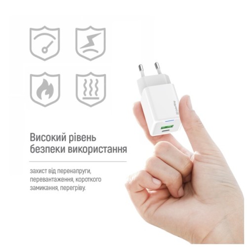 Зарядний пристрій ColorWay GaN Mini 30W PD Port PPS USB (Type-C PD + USB QC4.0) cable Type-C (CW-CHS053PDC-WT)