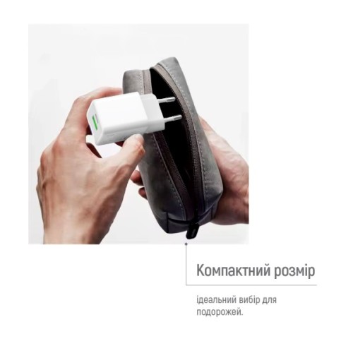 Зарядний пристрій ColorWay GaN Mini 30W PD Port PPS USB (Type-C PD + USB QC4.0) cable Type-C (CW-CHS053PDC-WT)