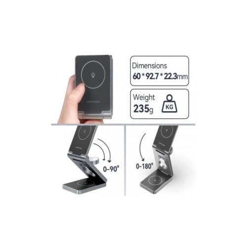Зарядний пристрій Vention Magnetic Wireless Charger 15W 3-in-1 gray (FGFH0)