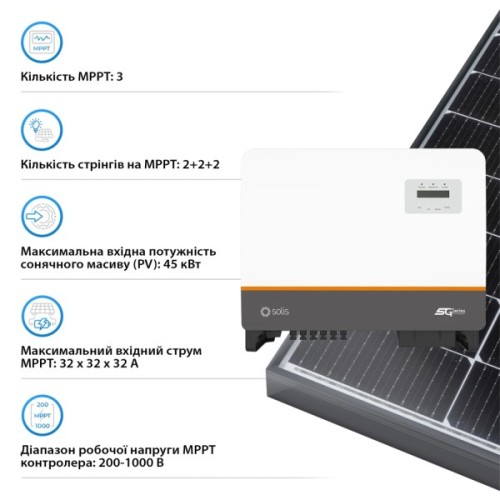 Сонячний інвертор Solis 30kW 3 MPPT 220/380V 3ф (S5-GC30K)