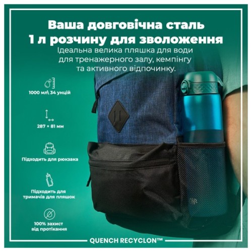 Пляшка для води ION8 OneTouch 1000 мл BPA Free, Aqua (I8RF1000AQU)