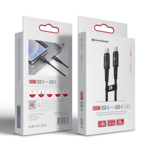 Дата кабель USB-C to USB-C 1.2m Magnetic 100W black Armorstandart (ARM75868)