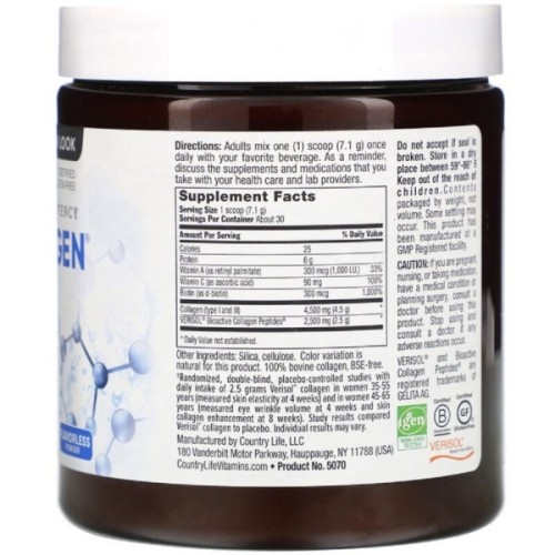 Вітамін Country Life Колаген 1 і 3 Типів + Біотин, Maxi Collagen, 7,5 унцій (210 (CLF-05070)
