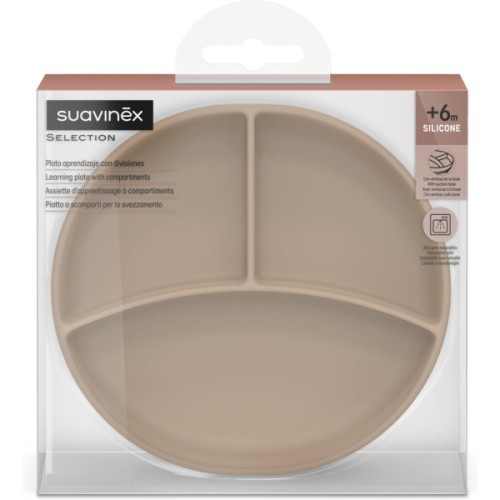 Тарілка дитяча Suavinex Colour Essence силіконова для вводу прикорму на 3 секції, +6 міс. , бежева (402914)
