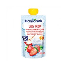 Дитяче пюре Hamanek Яблуко Полуниця Сир, 120 г (8595139783952)