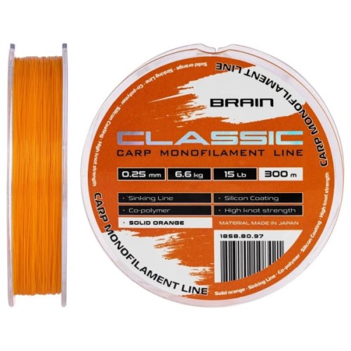 Волосінь Brain Classic Carp Line (solid orange) 300m 0.25mm 15lb 6.6kg (1858.80.97)