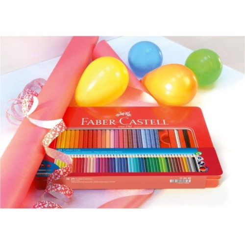 Олівці кольорові Faber-Castell Grip, акварельні, 48 кольорів в металевій коробці з аксесуарами 112448 (26536)
