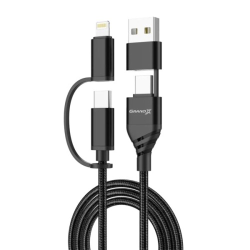 Дата кабель USB-C + USB-A to Lightning + Micro 5P + USB-C 1.0m 2.4-3A black Grand-X (PX-41B)