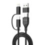 Дата кабель USB-C + USB-A to Lightning + Micro 5P + USB-C 1.0m 2.4-3A black Grand-X (PX-41B)