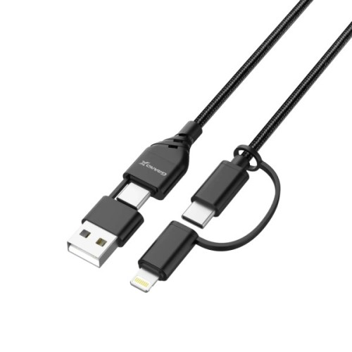 Дата кабель USB-C + USB-A to Lightning + Micro 5P + USB-C 1.0m 2.4-3A black Grand-X (PX-41B)