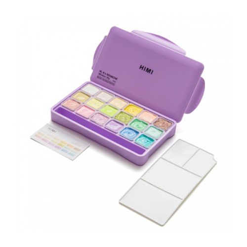 Гуашеві фарби HIMI Jelly Cup 18 кольори по 30 мл, Пастельні, фіолетовий пластик.пенал (6976939682584)