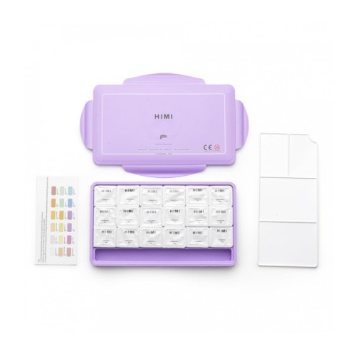Гуашеві фарби HIMI Jelly Cup 18 кольори по 30 мл, Пастельні, фіолетовий пластик.пенал (6976939682584)