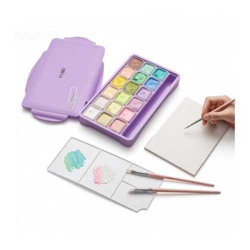 Гуашеві фарби HIMI Jelly Cup 18 кольори по 30 мл, Пастельні, фіолетовий пластик.пенал (6976939682584)