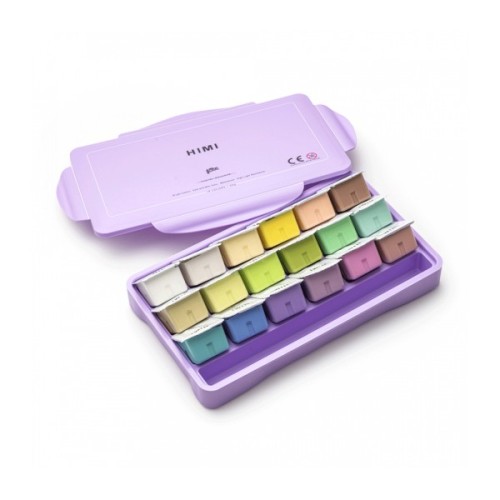 Гуашеві фарби HIMI Jelly Cup 18 кольори по 30 мл, Пастельні, фіолетовий пластик.пенал (6976939682584)
