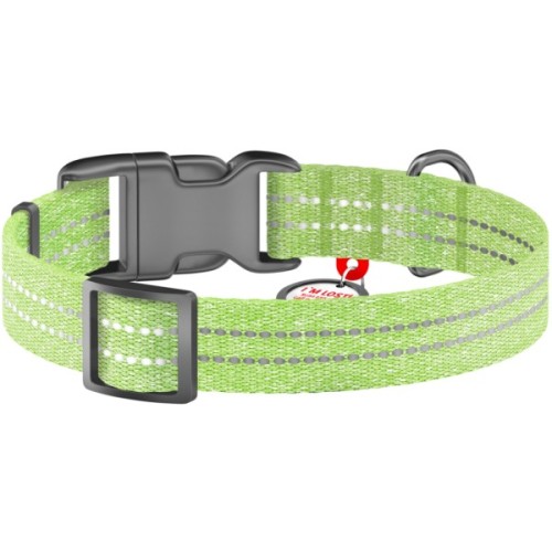 Нашийник для тварин WAUDOG Re-cotton з QR паспортом світловідбивний Ш 15 мм Д 25-35 см салатовий (02865)