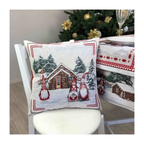 Наволочка Прованс декоративна Snowfall Три гноми біля будиночка 45х45 см Сіра (23404)