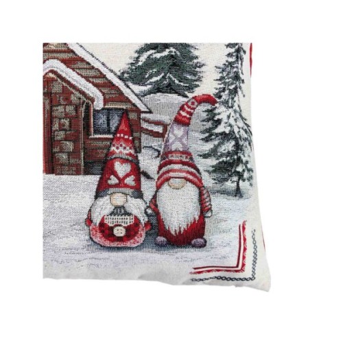 Наволочка Прованс декоративна Snowfall Три гноми біля будиночка 45х45 см Сіра (23404)