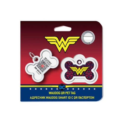 Адресник для тварин WAUDOG Smart ID з QR паспортом "Чудо жінка 3", кістка 40х28 мм (0640-1018)
