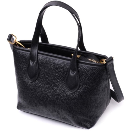 Сумка Vintage Містка з двома ручками з натуральної шкіри Чорна (22286)