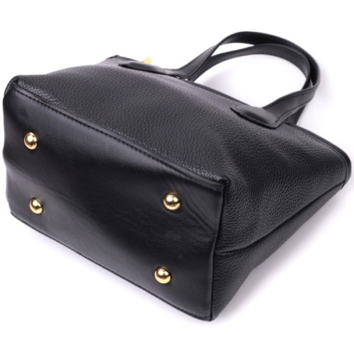 Сумка Vintage Містка з двома ручками з натуральної шкіри Чорна (22286)