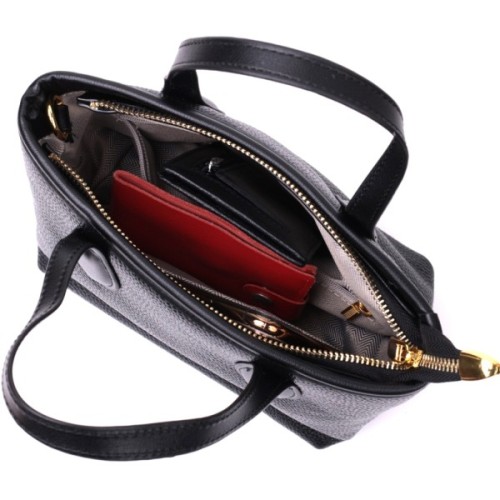 Сумка Vintage Містка з двома ручками з натуральної шкіри Чорна (22286)