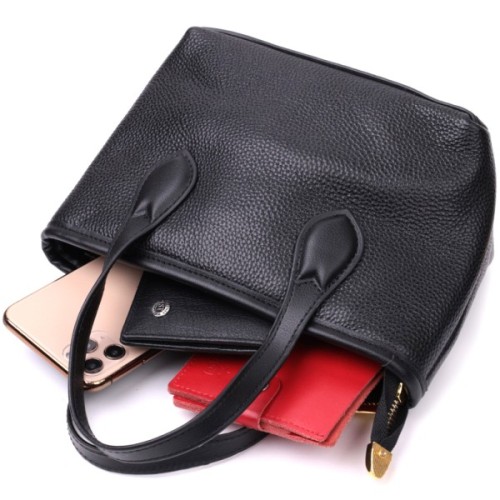 Сумка Vintage Містка з двома ручками з натуральної шкіри Чорна (22286)