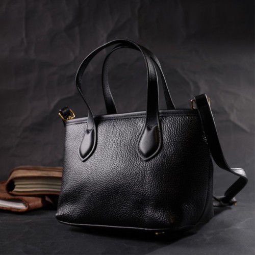 Сумка Vintage Містка з двома ручками з натуральної шкіри Чорна (22286)