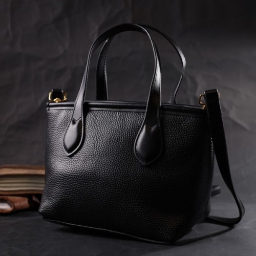 Сумка Vintage Містка з двома ручками з натуральної шкіри Чорна (22286)