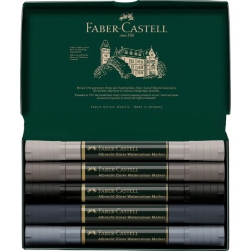 Художній маркер Faber-Castell акварельні двосторонні Albrecht Dürer Grey Tones, набір 5 кольорів сірі тони (31349)
